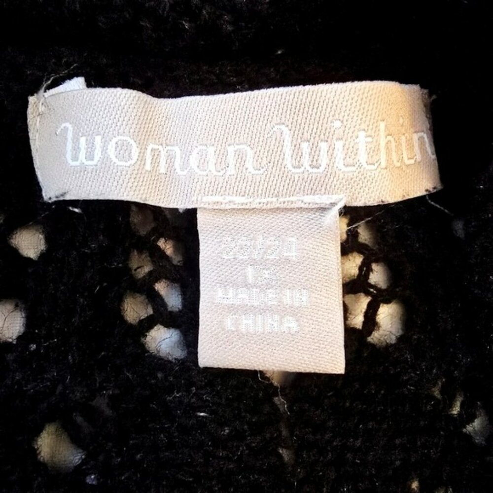 Woman Within Women's Open Front Cardigan Sweater Black Size 1X Long Flowy Knit - Picture 14 of 16